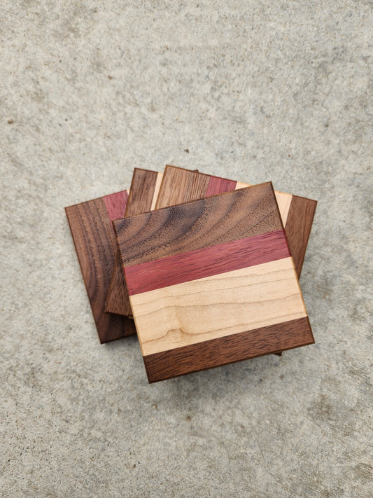 Wooden Coasters Purpleheart - Walnut - Maple